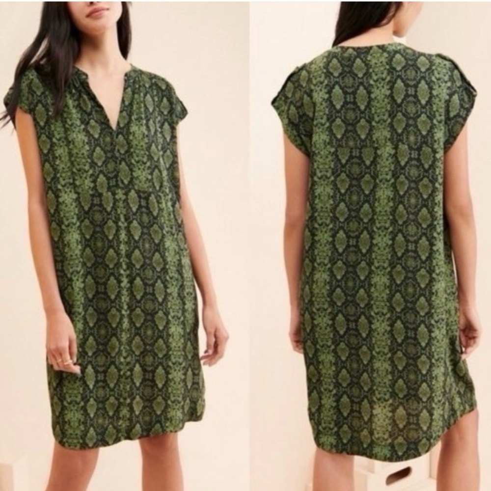 Anthropologie Green and Black Snake Print Blouse